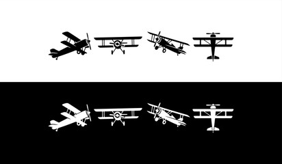 Collection of vintage airplane silhouettes in black and white