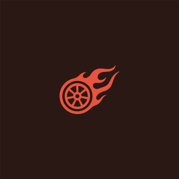 Wheel flame logo in dynamic and powerful simple line design.