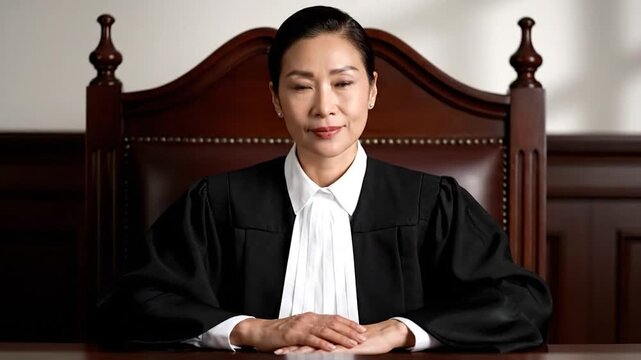 Woman in judicial robe sits behind desk