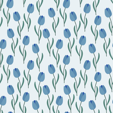 Seamless pattern of tulip flowers. Print for textiles, wallpaper, wrapping paper. Vector illustration in flat style