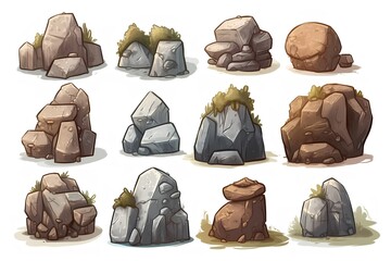 Set of Fantasy stone game elements design ai generated