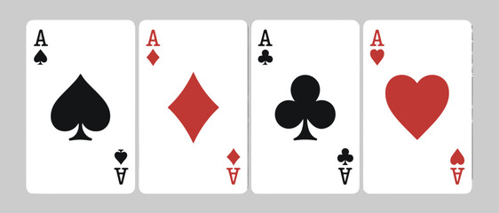 Four aces playing cards with black spades, red diamonds, black clubs, and red hearts in sequence