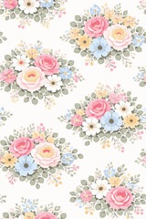 VintagePastelRoseAndDaisyBouquetSeamlessPattern