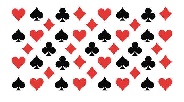 Seamless random background pattern composed of all four playing card suits hearts spades diamonds and clubs shapes
