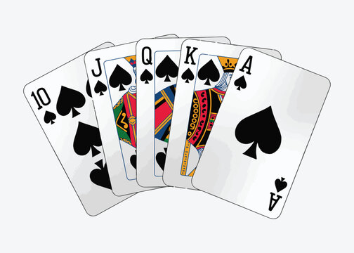 Royal flush in spades showing ten jack queen king and ace playing cards