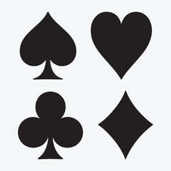 Four playing card suit icons hearts diamonds clubs spades arranged in grid on white background vector