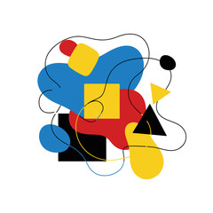 Abstract Geometric Shapes & Lines Art, Minimalist Composition, Primary Colors, Modern Design