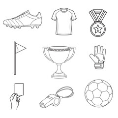 Clean and minimal football equipment outline icons, perfect for sports design and branding © Safina