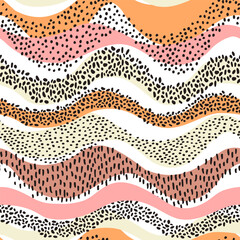 Colorful grunge grainy textured wavy seamless pattern. Abstract doodle wave background. Wavy squiggle doodles texture print. Vector illustration for wallpaper design, fabric textile, paper wrapping