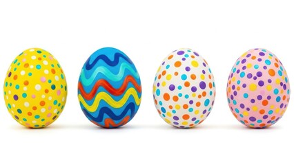 Colorful easter eggs with various patterns isolated on white background for holiday decoration