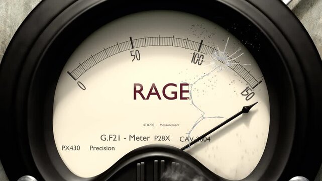 Rage meter showing big levels of rage. Dangerously increasing high values of rage, critical overload. Too much, off the charts. Max rage