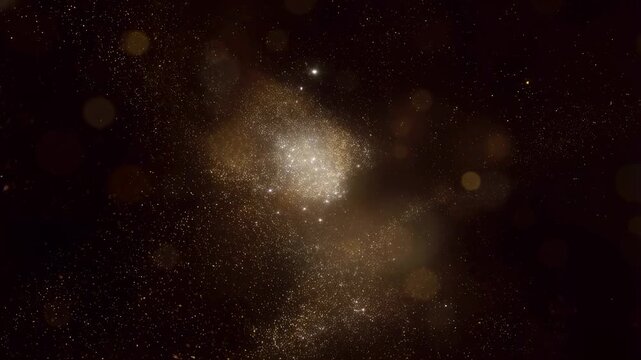 Abstract cosmic background with shimmering particles and glowing stars. Represents the beauty and mystery of the universe, perfect for science and technology themes