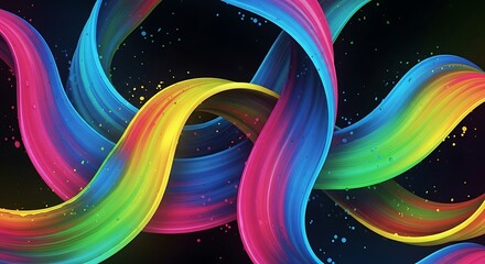 Colorful 3d ribbon waves on cosmic starry background