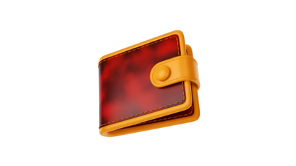 Red leather wallet with yellow trim and snap closure transparent background