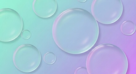 Soft holographic soap bubbles on pastel gradient background