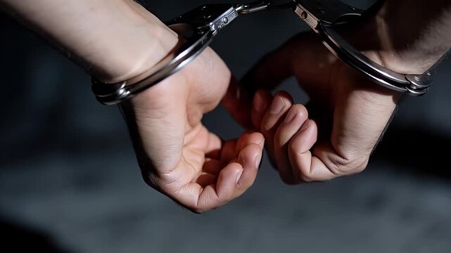 Closeup of hands in handcuffs symbolizing arrest and legal consequences.