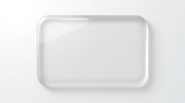 Minimalist white glassmorphism UI card featuring a smooth rounded rectangle shape with a soft frosted glass effect and subtle inner glow. It displays very light gray shadows around the edges, high-key
