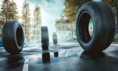 Autreifen auf nasser Fahrbahn