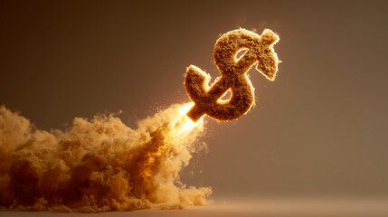 Dollar launching like a rocket symbolizing global finance growth and market strength