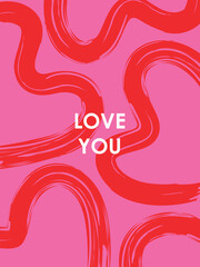 love you poster with red hearts on pink background, abstract design, isolated vector illustration, template for valentine`s day card, poster, background, banner, wallpaper