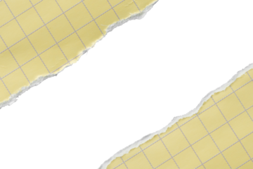 piece of yellow graph cardboard paper tear isolated on white background