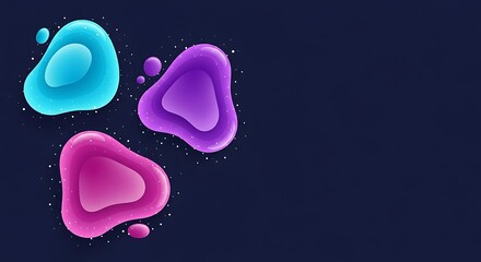 Glossy neon liquid blobs in cyan and purple on dark background