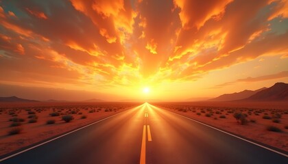 Gerade Stra&szlig;e in die Zukunft bei dramatischem Sonnenuntergang
