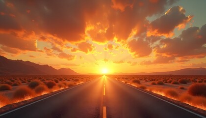 Gerade Stra&szlig;e in die Zukunft bei dramatischem Sonnenuntergang
