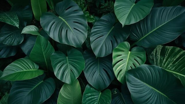 Verdant Tropical Leaves Filling the Frame, Creating a Natural Background