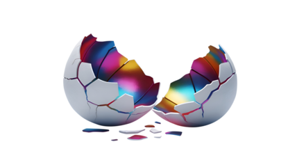 a broken egg with rainbow colored lights