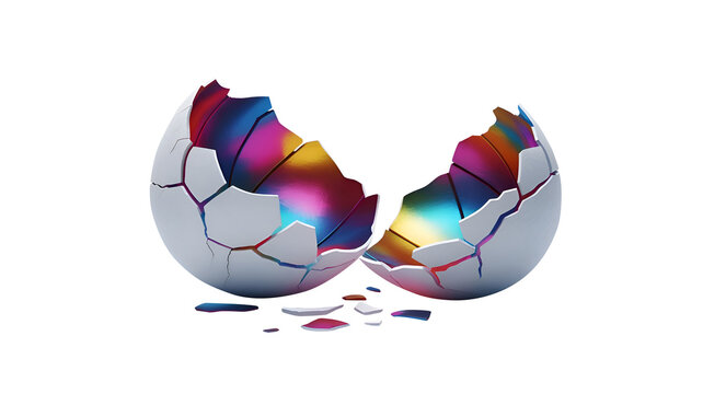 a broken egg with rainbow colored lights