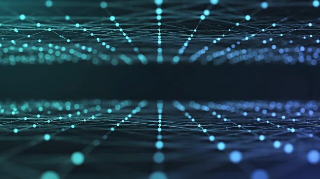 Teal network connections on dark background with nodes and lines pattern