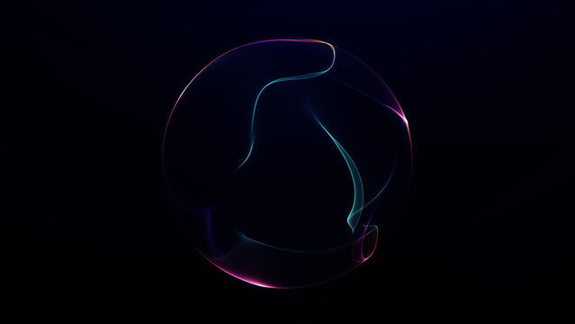 Dissolving gradient energy sphere with smooth light flow on dark background, abstract digital orb forming and fading, symbol of transformation and futuristic motion.