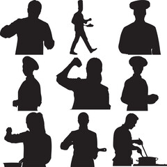 Black Silhouettes of Various Occupations and Actions on White Background