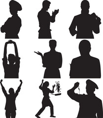 Black Silhouettes of People in Various Poses on White Background