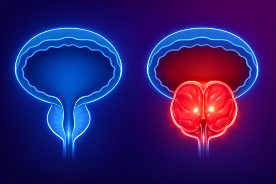 medical comparison illustration showing normal prostate versus prostate cancer