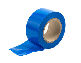A roll of bright blue protective film tape with an unwound strip