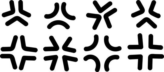 Black anger and stress symbol vector collection with various thick comic style vein pop icons