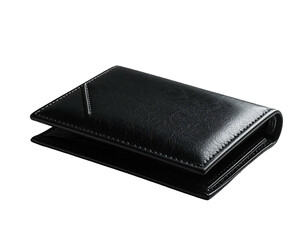 Sleek black leather wallet with minimalist metallic accent