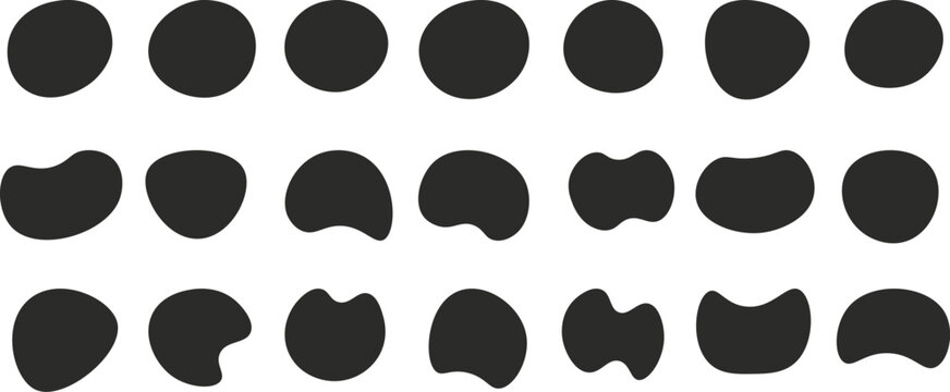 Hand drawn black organic blob shapes collection with smooth rounded forms for labels stickers and backgrounds
