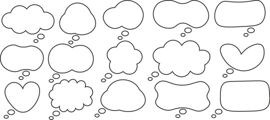 Fototapeta premium Hand drawn rounded thought bubble outline set with smooth organic shapes for chat, comic and graphic design vector