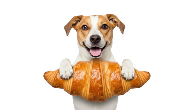 Happy Jack Russell Terrier Dog Holding a Croissant.