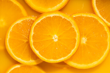 Bright juicy fruity background, oranges drenched in juice