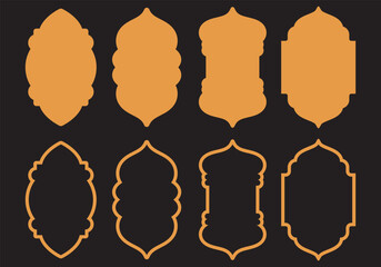 silhouette eid mubarak decorative arches, mosque borders or moroccan gates. Arabic muslim architecture design elements