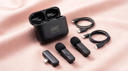  Dual Wireless Microphone with Type-C and iOS Compatibility, ANC Lapel Mic for Video Production