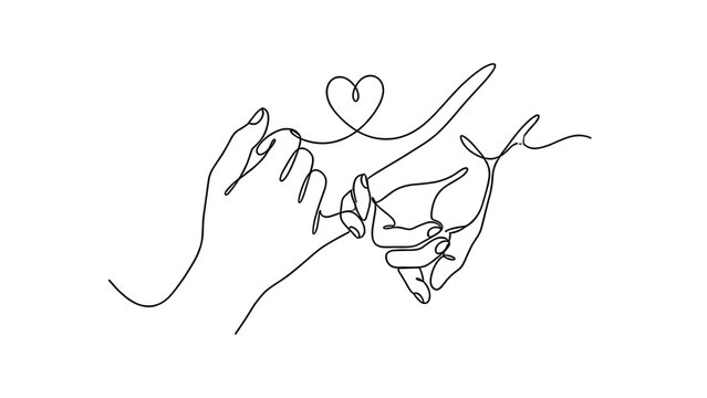 Hands making a pinky promise with heart symbol in line art  