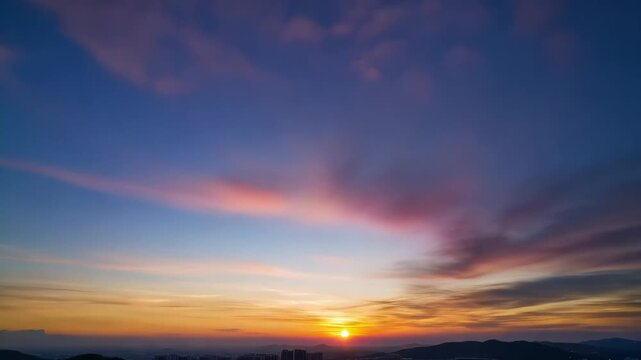 Sky's Canvas: Witness the artistry of nature as the sky transforms into a stunning painting, with fiery colors and fluffy clouds. Embrace the peace, harmony and serenity offered by this aerial view.