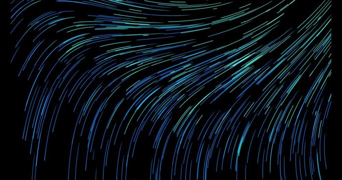 Abstract particle tracks are woven into a dynamic pattern, reminiscent of the orbits of asteroids in outer space. Their movement creates a sense of depth and endless movement.
