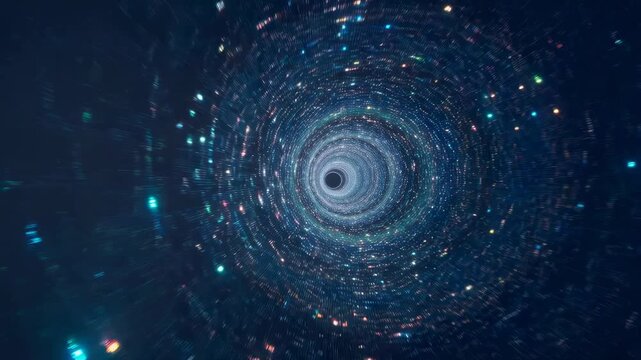 Abstract swirling vortex of light and energy. Represents the concept of time travel, digital transformation, and the infinite possibilities of the universe