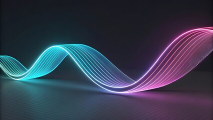 Abstract glowing neon wave on dark background